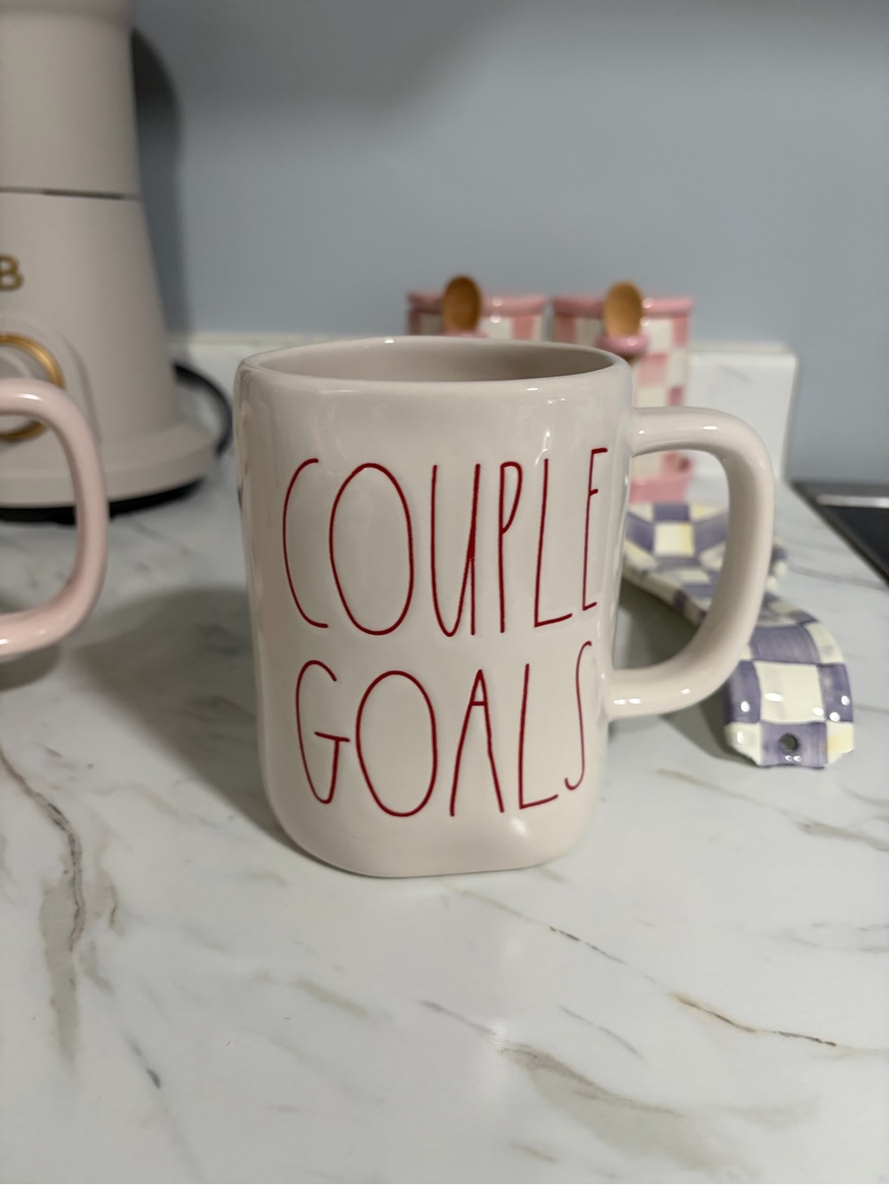 Rae Dunn Cream Mug with Red "COUPLE GOALS" Lettering